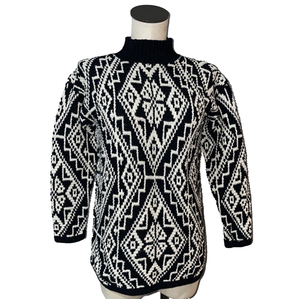 Jones New York Women's Vintage Mock Neck Cotton Linen Sweater size XS/P Aztec